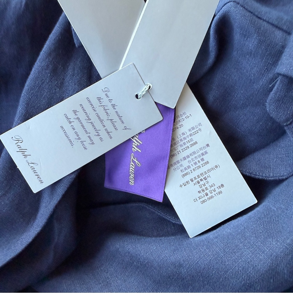 NWT Ralph Lauren Collection Aniyah Belted Linen Midi Wrap Dress Size 4 Navy - Picture 6 of 15